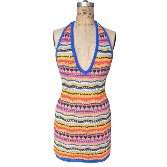 Princess Polly Dresses & Skirts - Princess Polly Multicolor Striped Knit Halter Mini Dress Size 6